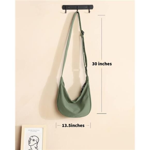 Mini Crescent Bag with Adjustable Strap, 2 Zippers Lightweight Nylon Bag - Army - Picture 3 of 7